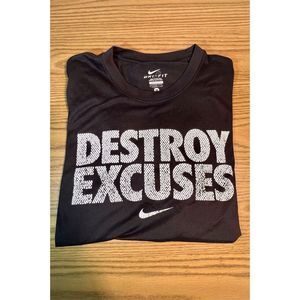 NIKE SHIRT MENS BLACK WHITE DESTROY EXCUSES SPELL OUT SWOOSH SIZE ADULT MEDIUM